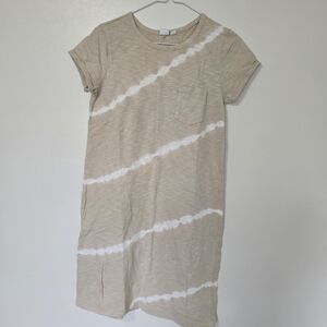 Gap Beige and White Tie-Dye T-Shirt Dress Xtra Small